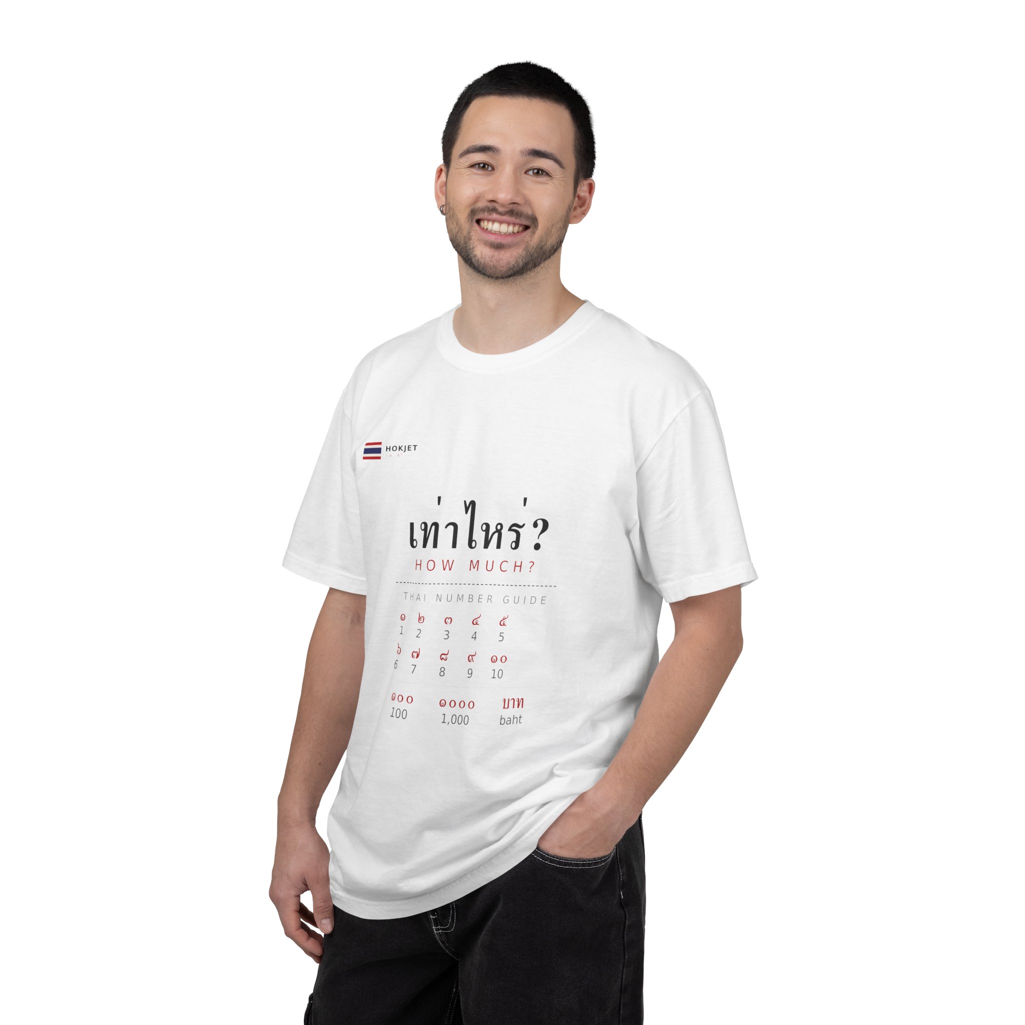 Person wearing HOKJET tee, front view